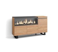 Skraut Home | Aparadores para salón | Gran Capacidad de almacenaje | 160 | 3 Puertas | Chimenea eléctrica XXL | Diseño Industrial | Estilo Moderno | Roble