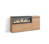 Skraut Home | Aparadores para salón | Gran Capacidad de almacenaje | 160 | 3 Puertas | Chimenea eléctrica XXL | Estilo Moderno | Roble