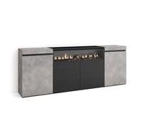 Skraut Home | Aparadores para salón | Gran Capacidad de almacenaje | 200x75x35cm | 4 Puertas | Chimenea eléctrica | Estilo Moderno | Cemento