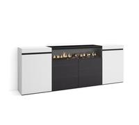 Skraut Home | Aparadores para salón | Gran Capacidad de almacenaje | 200x75x35cm | 4 Puertas | Chimenea eléctrica | Estilo Moderno | Blanco y Negro