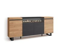 Skraut Home - Aparadores para salón | Gran Capacidad de almacenaje | 200x87x35cm | 4 Puertas | Chimenea eléctrica LED | Tall, Industrial | Estilo Moderno | Roble y Negro