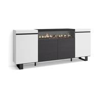 Skraut Home | Aparadores para salón | Gran Capacidad de almacenaje | 200x87x35cm | 4 Puertas | Chimenea eléctrica | Diseño Industrial | Estilo Moderno | Blanco y Negro