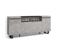 Skraut Home | Aparadores para salón | Gran Capacidad de almacenaje | 200x87x35cm | 4 Puertas | Chimenea eléctrica | Diseño Industrial | Estilo Moderno | Cemento