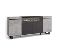 Skraut Home | Aparadores para salón | Gran Capacidad de almacenaje | 200x87x35cm | 4 Puertas | Chimenea eléctrica | Diseño Industrial | Estilo Moderno | Cemento