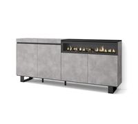 Skraut Home | Aparadores para salón | Gran capacidad de almacenaje | 200x87x35cm | 4 Puertas | Chimenea eléctrica | Diseño industrial | Estilo Moderno | Cemento