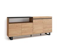 Skraut Home | Aparadores para salón | Gran Capacidad de almacenaje | 200x87x35cm | 4 Puertas | Diseño Industrial | Estilo Moderno | Roble y Negro