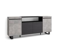 Skraut Home | Aparadores para salón | Gran Capacidad de almacenaje | 200x87x35cm | 4 Puertas | Diseño Industrial | Estilo Moderno | Cemento