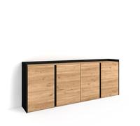 Skraut Home | Aparadores para salón | Gran Capacidad de almacenaje | 207x80x35 cm | 4 Puertas | Armario, Zapatero | Estilo Moderno | Roble y Negro