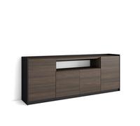 Skraut Home | Aparadores para salón | Gran Capacidad de almacenaje | 207x80x37 cm | 4 Puertas | Armario, Zapatero | Estilo Moderno | Roble Oscuro y Negro