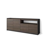 Skraut Home | Aparadores para salón | Gran Capacidad de almacenaje | 207x80x37 cm | 4 Puertas | Armario, Zapatero | Estilo Moderno | Roble Oscuro y Negro