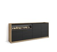 Skraut Home | Aparadores para salón | Gran Capacidad de almacenaje | 207x80x37 cm | 4 Puertas | Chimenea eléctrica | Estilo Moderno | Negro y Roble