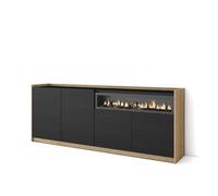 Skraut Home | Aparadores para salón | Gran Capacidad de almacenaje | 207x80x37 cm | 4 Puertas | Chimenea eléctrica | Estilo Moderno | Negro y Roble