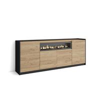Skraut Home | Aparadores para salón | Gran Capacidad de almacenaje | 207x80x37 cm | 4 Puertas | Chimenea eléctrica | Estilo Moderno | Roble y Negro