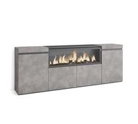 Skraut Home | Aparadores para salón | Gran Capacidad de almacenaje | 210 | 4 Puertas | Chimenea eléctrica XXL | Estilo Moderno | Cemento