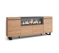 Skraut Home | Aparadores para salón | Gran Capacidad de almacenaje | 210 | 4 Puertas | Chimenea eléctrica XXL | Diseño Industrial | Estilo Moderno | Roble