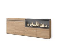 Skraut Home | Aparadores para salón | Gran Capacidad de almacenaje | 210 | 4 Puertas | Chimenea eléctrica XXL | Estilo Moderno | Roble