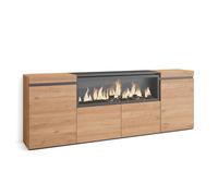 Skraut Home | Aparadores para salón | Gran Capacidad de almacenaje | 210 | 4 Puertas | Chimenea eléctrica XXL | Estilo Moderno | Roble