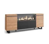 Skraut Home | Aparadores para salón | Gran Capacidad de almacenaje | 210 | 4 Puertas | Chimenea eléctrica XXL | Diseño Industrial | Estilo Moderno | Roble y Negro