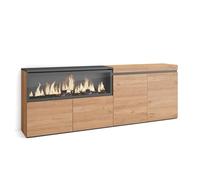 Skraut Home | Aparadores para salón | Gran Capacidad de almacenaje | 210 | 4 Puertas | Chimenea eléctrica XXL | Estilo Moderno | Roble
