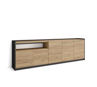 Skraut Home | Aparadores para salón | Gran Capacidad de almacenaje | 260x80x37 cm | 5 Puertas | Armario, Zapatero | Estilo Moderno | Roble y Negro