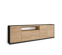 Skraut Home | Aparadores para salón | Gran Capacidad de almacenaje | 260x80x37 cm | 5 Puertas | Armario, Zapatero | Estilo Moderno | Roble y Negro