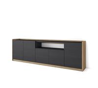 Skraut Home | Aparadores para salón | Gran Capacidad de almacenaje | 260x80x37 cm | 5 Puertas | Armario, Zapatero | Estilo Moderno | Negro y Roble