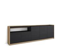Skraut Home | Aparadores para salón | Gran Capacidad de almacenaje | 260x80x37 cm | 5 Puertas | Armario, Zapatero | Estilo Moderno | Negro y Roble