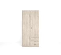 Skraut Home Armario Ropero Roma con 3 cajones 2 Puertas Blanco, Armario Vestidor Habitación Matrimonio o Juvenil 216x100x53 cm