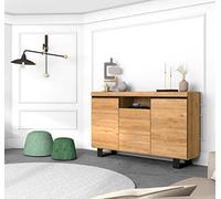 Skraut Home | Buffet Salon 3 Puertas 1 Compartimento | 140 x 40 x 92 cm | Comedor | Oficina | Acabado Color Roble/Negro Nordico