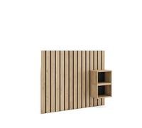 Skraut Home | Cabecero con mesitas | Listones Decorativos | 133x107x3 cm | Cama de 80,90,110 cm | con Almacenamiento | Estilo Moderno | Roble