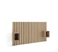 Skraut Home | Cabecero con mesitas | Listones Decorativos | 196x107x3 cm | Cama de 120,135,140 cm | con Almacenamiento | Estilo Moderno | Roble