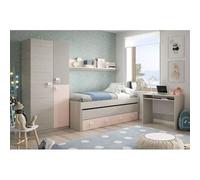 Skraut Home Cama Nido con cajones y estantería Nube-Color Blanco y Rosa Pastel-Conjunto Dormitorio Infantil Juvenil (199cm de Ancho x 69cm de Altura x 96cm de Fondo)