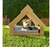 Skraut Home - Caseta de Interior para Mascotas | Casa para Perros, Gatos o Conejos | Madera de Pino Natural FSC | Soporte para 2 Cuencos | 76 x 44 x 55 cm | Sin Cama | Perritos Pequeños o Medianos