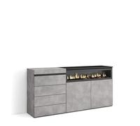 Skraut Home | Cómoda, Cajonera | Mueble Auxiliar | 157x75x35 cm | Dormitorio, habitación | Chimenea eléctrica | Estilo Moderno | Cemento