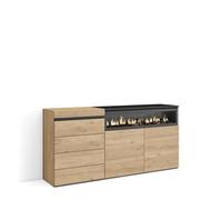 Skraut Home | Cómoda, Cajonera | Mueble Auxiliar | 157x75x35 cm | Dormitorio, habitación | Chimenea eléctrica | Estilo Moderno | Roble