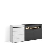 Skraut Home | Cómoda, Cajonera | Mueble Auxiliar | 157x75x35 cm | Dormitorio, habitación | Chimenea eléctrica | Estilo Moderno | Blanco y Negro