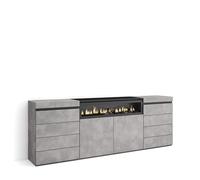 Skraut Home | Cómoda, Cajonera | Mueble Auxiliar | 214x75x35 cm | Dormitorio, habitación | Chimenea eléctrica | Estilo Moderno | Cemento