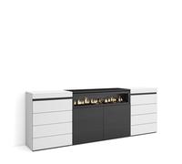 Skraut Home | Cómoda, Cajonera | Mueble Auxiliar | 214x75x35 cm | Dormitorio, habitación | Chimenea eléctrica | Estilo Moderno | Blanco y Negro