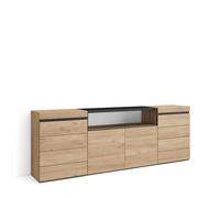 Skraut Home | Cómoda, Cajonera | Mueble Auxiliar | 214x75x35 cm | Dormitorio, habitación | con Almacenamiento | Estilo Moderno | Roble