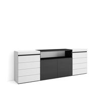 Skraut Home | Cómoda, Cajonera | Mueble Auxiliar | 214x75x35 cm | Dormitorio, habitación | con Almacenamiento | Estilo Moderno | Blanco y Negro
