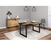 Skraut Home - Conjunto Muebles Salon | Mesa 140 Bicolor Patas U 6 comensales | Aparador/Buffet 140 Tall | Roble y Negro | Estilo Industrial