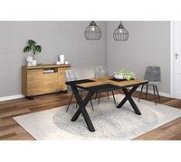 Skraut Home - Conjunto Muebles Salon | Mesa 140 Bicolor Patas X 6 comensales | Aparador/Buffet 140 Tall | Roble y Negro | Estilo Industrial