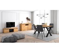 Skraut Home - Conjunto Muebles Salon | Mesa 140 Canto Negro Patas X 6 comensales | Mueble TV 140 | Aparador/Buffet 140 | Roble y Negro | Estilo Industrial