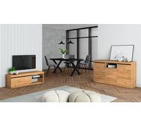 Skraut Home - Conjunto Muebles Salon | Mesa 140 Negro Patas X 6 comensales | Mueble TV 120 | Aparador/Buffet 140 | Roble y Negro | Estilo Industrial