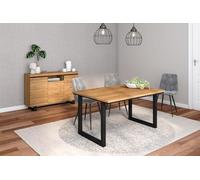 Skraut Home - Conjunto Muebles Salon | Mesa 140 Patas U 6 Comensales | Aparador/Buffet 140 Tall | Roble y Negro | Estilo Industrial