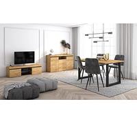 Skraut Home - Conjunto Muebles Salon | Mesa 140 Patas U 6 Comensales | Mueble TV 140 | Aparador/Buffet 140 | Roble y Negro | Estilo Industrial