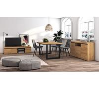 Skraut Home - Conjunto Muebles Salon | Mesa 140 Patas U 6 Comensales | Mueble TV 160 | Aparador/Buffet 140 | Roble y Negro | Estilo Industrial