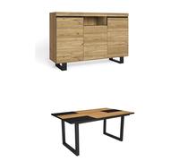 Skraut Home - Conjunto Muebles Salon | Mesa 170 Bicolor Patas U 8 comensales | Aparador/Buffet 140 Tall | Roble y Negro | Estilo Industrial