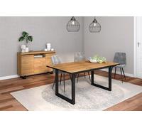 Skraut Home - Conjunto Muebles Salon | Mesa 170 Canto Negro Patas U 8 comensales | Aparador/Buffet 140 Tall | Roble y Negro | Estilo Industrial
