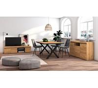 Skraut Home - Conjunto Muebles Salon | Mesa 170 Canto Negro Patas X 8 comensales | Mueble TV 160 | Aparador/Buffet 140 | Roble y Negro | Estilo Industrial